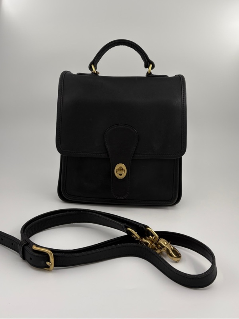 Coach Black Leather Top-Handle Satchel with Gold Hardware